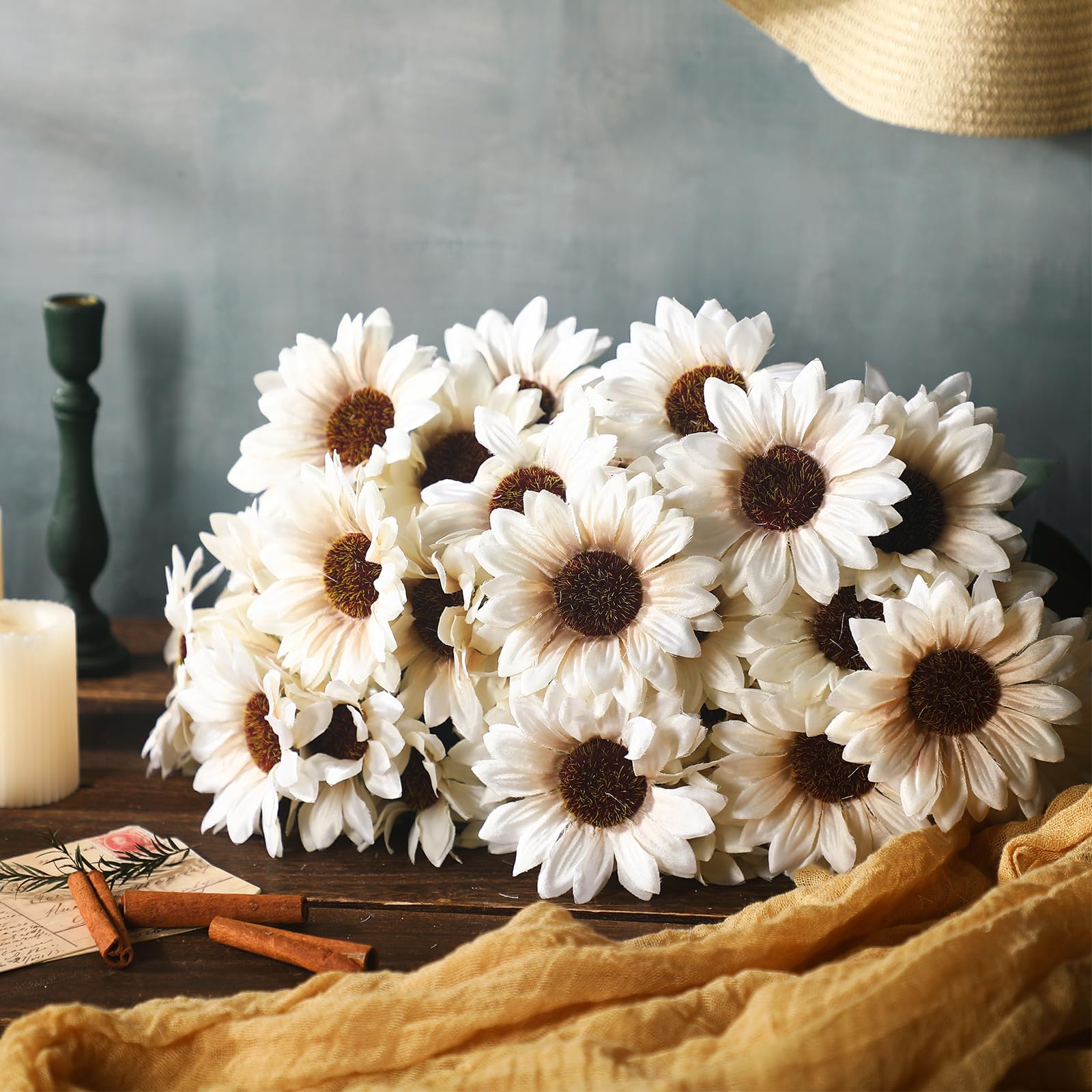 Künstliche Sonnenblume mit Stielen, Blumenstrauß, künstliche Pflanzen, UV-beständig, Kunststoff, Kunstblume für den Außenbereich, kein Verblassen, für Hochzeit, Herbst, Garten, Zuhause, Fensterkasten,