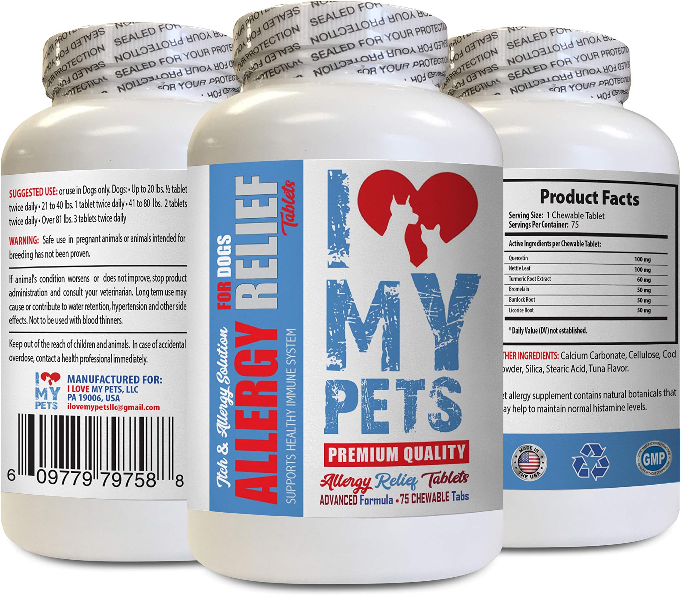 I Love My PetsDog itching Skin Relief Supplements - Dog Allergy Relief - Itch Relief - Premium Quality - Dog Allergy Itchy Paws - 1 Bottle (75 Treats)