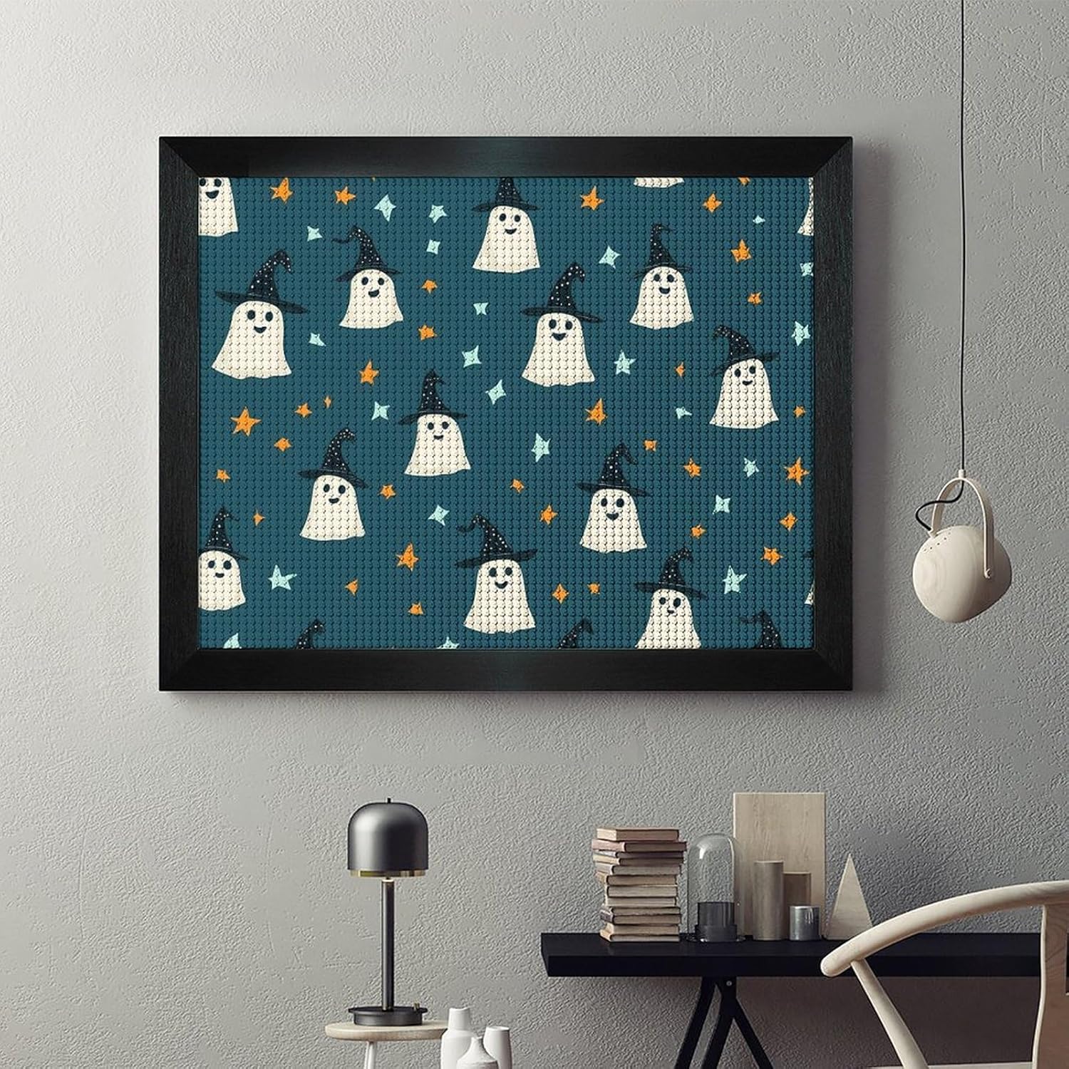 Cute Ghosts Halloween Printed Diamond 5D Painting Kit 16x20in DIY Full Drill Craft with Tools for Home Wall Decor Gift Blackwood 50 * 40cm