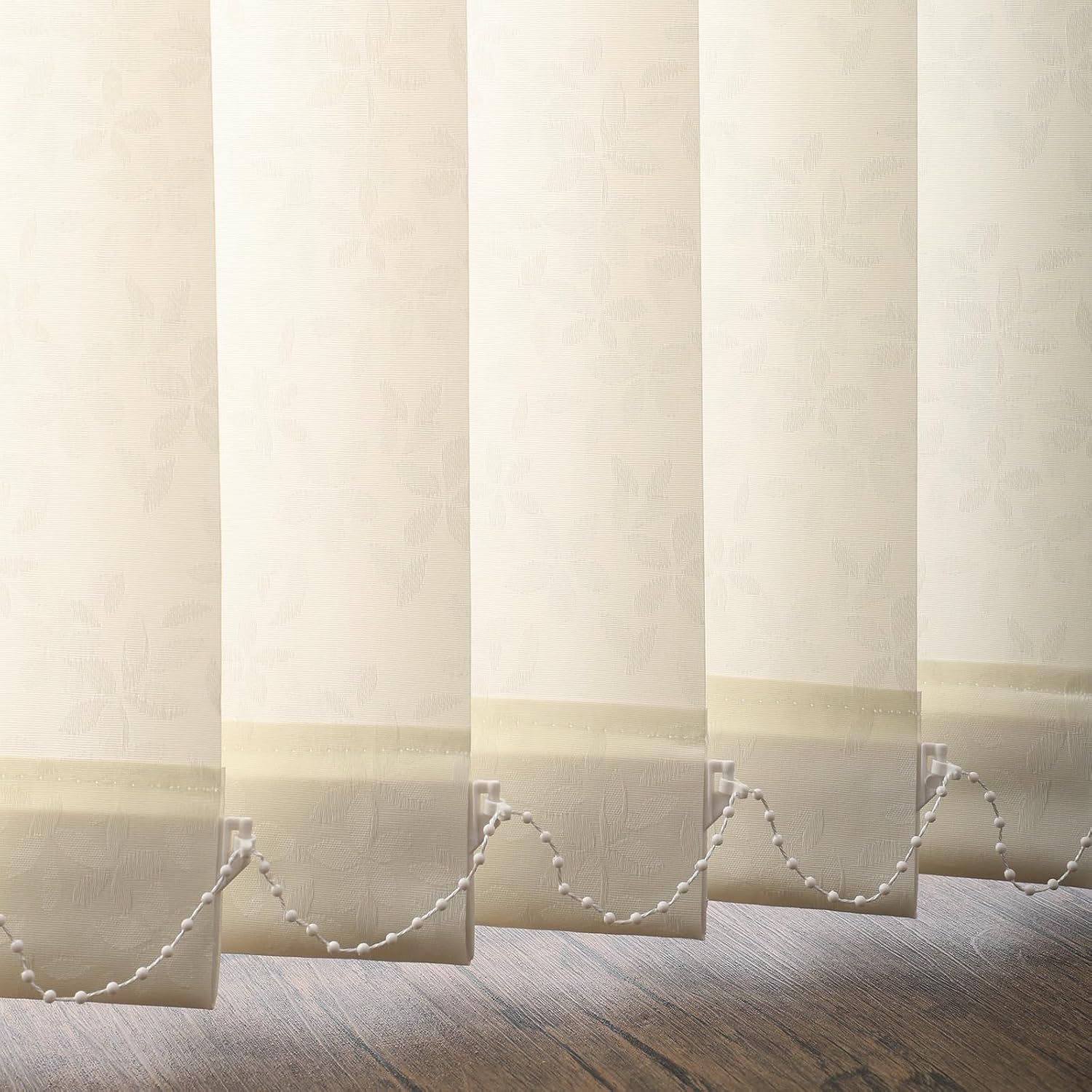 No Drill No Tools Cordless Vertical Window Blinds Shades for Home, Good for Big Windows, Sliding Glass Doors, Room Divider, Filter The Light into Room by Turn The Slat, Light Cream