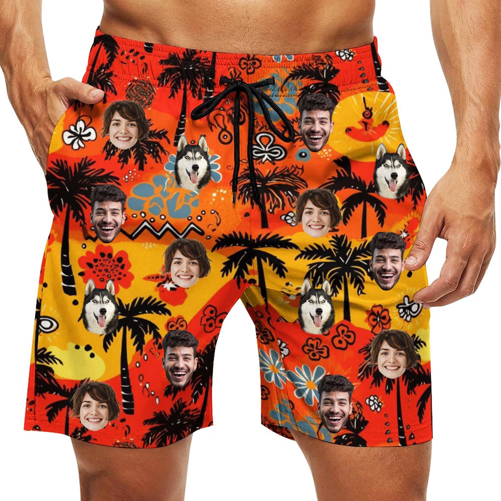 Custom Swim Trunks Men Personalized Funny Swim Beach Shorts with Faces on Them Custom Birthday Gifts for Men