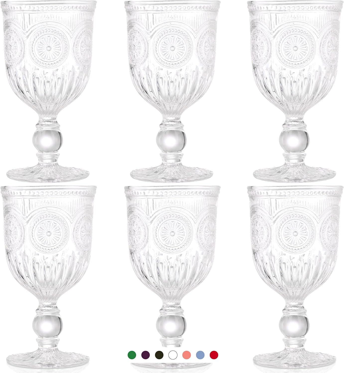 Yungala Vintage Wine Glasses Set of 6 Glass Goblets Water Goblets