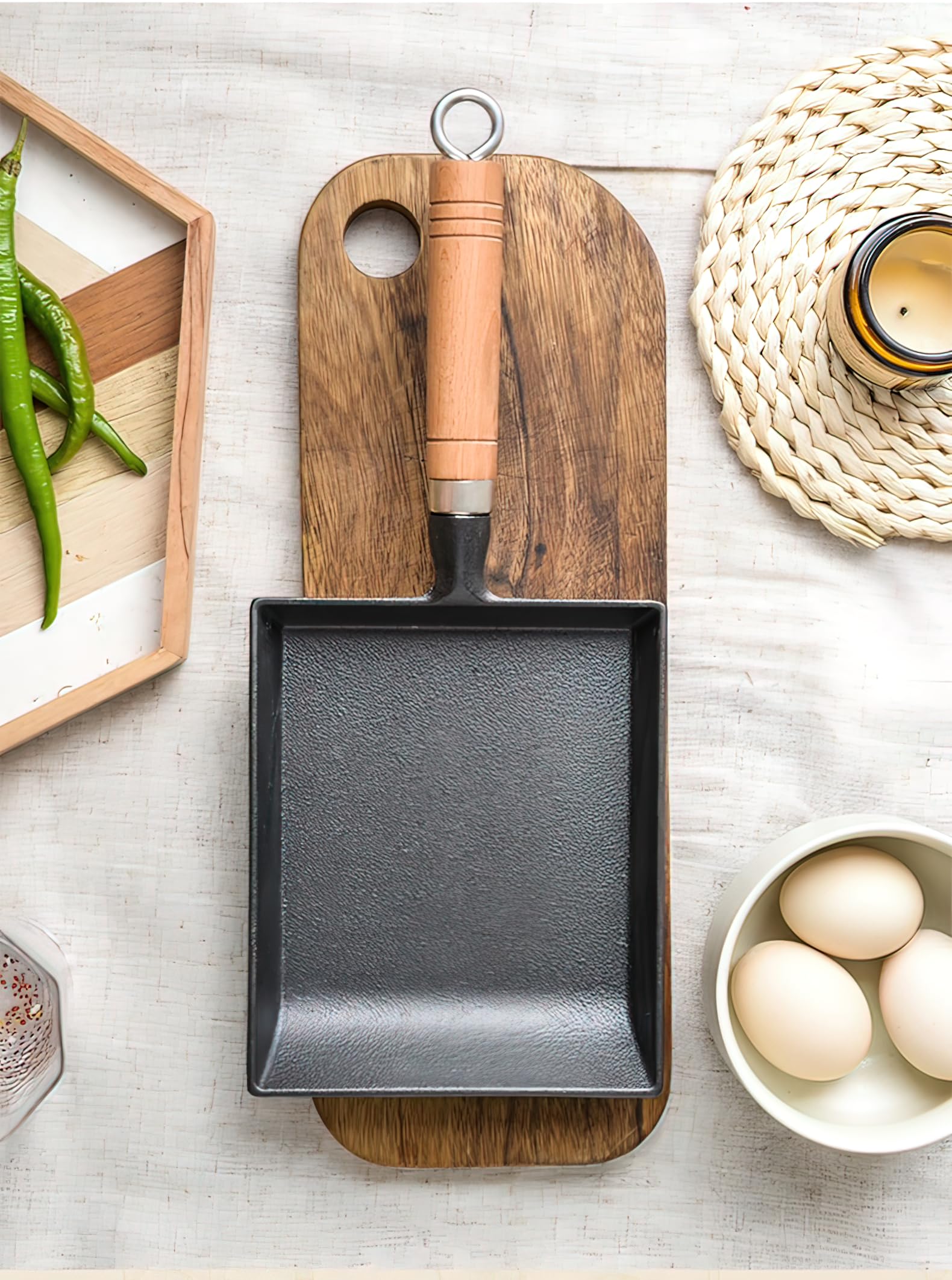 Padella per tamagoyaki in ghisa pre-rivestita, 22,9 x 17,8 cm, ideale per omelette di uova giapponesi