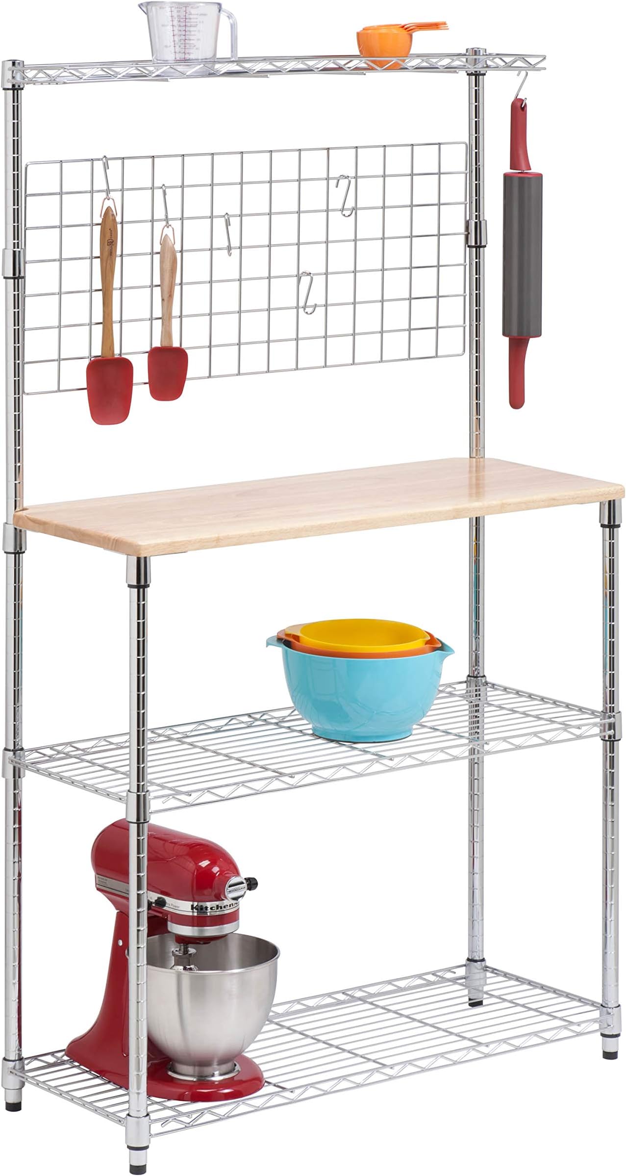 Honey-Can-Do SHF-01608 Bakers Rack with Kitchen Storage, Steel and Wood