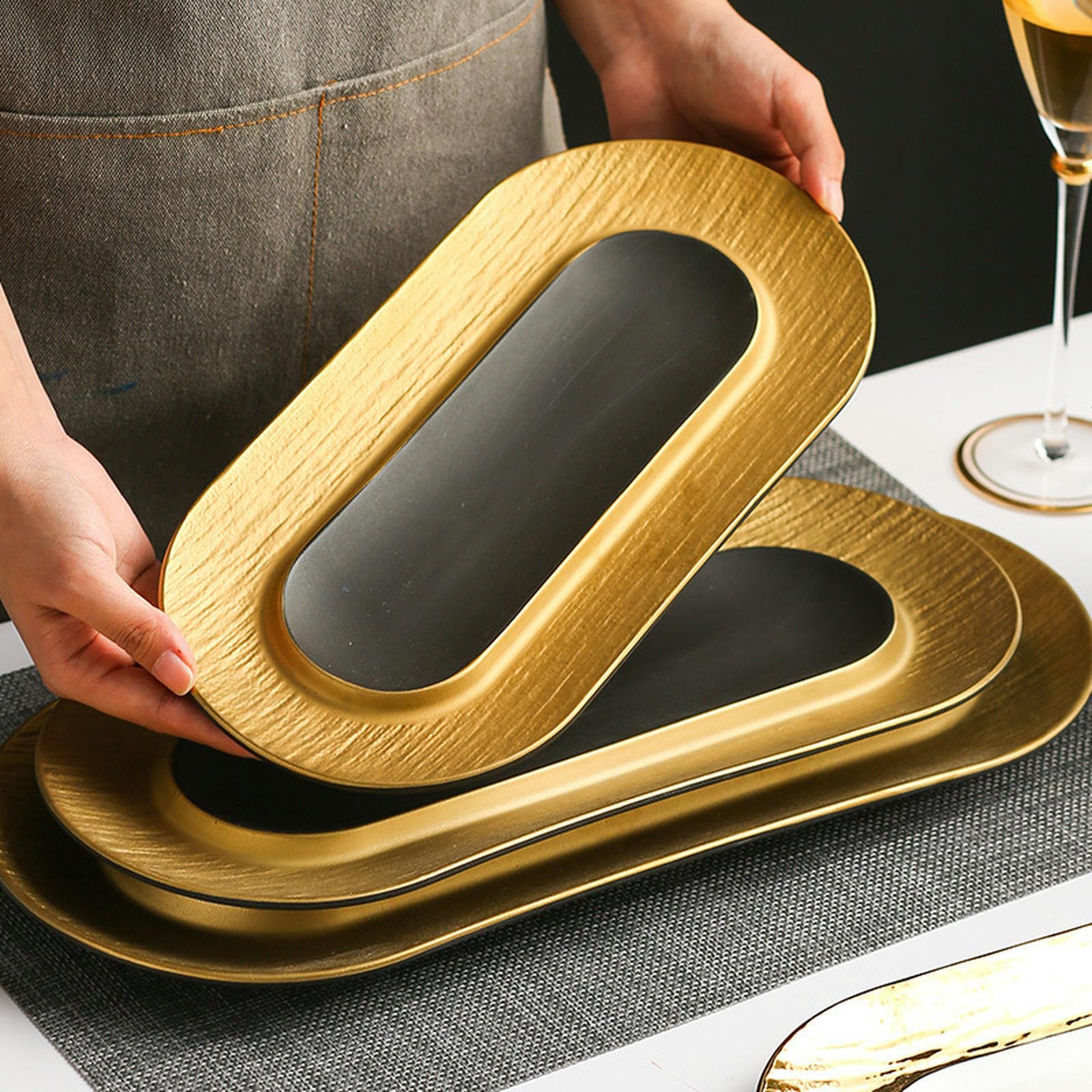 Vaisselle créative en relief en céramique pour sushis occidentaux - Noir - Taille L