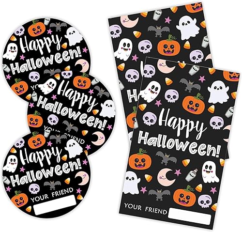 Juego de calcomanías de Feliz Halloween, lindos fantasmas y murciélagos, 40 etiquetas autoadhesivas, redondas y en forma de etiqueta, cada 20 piezas