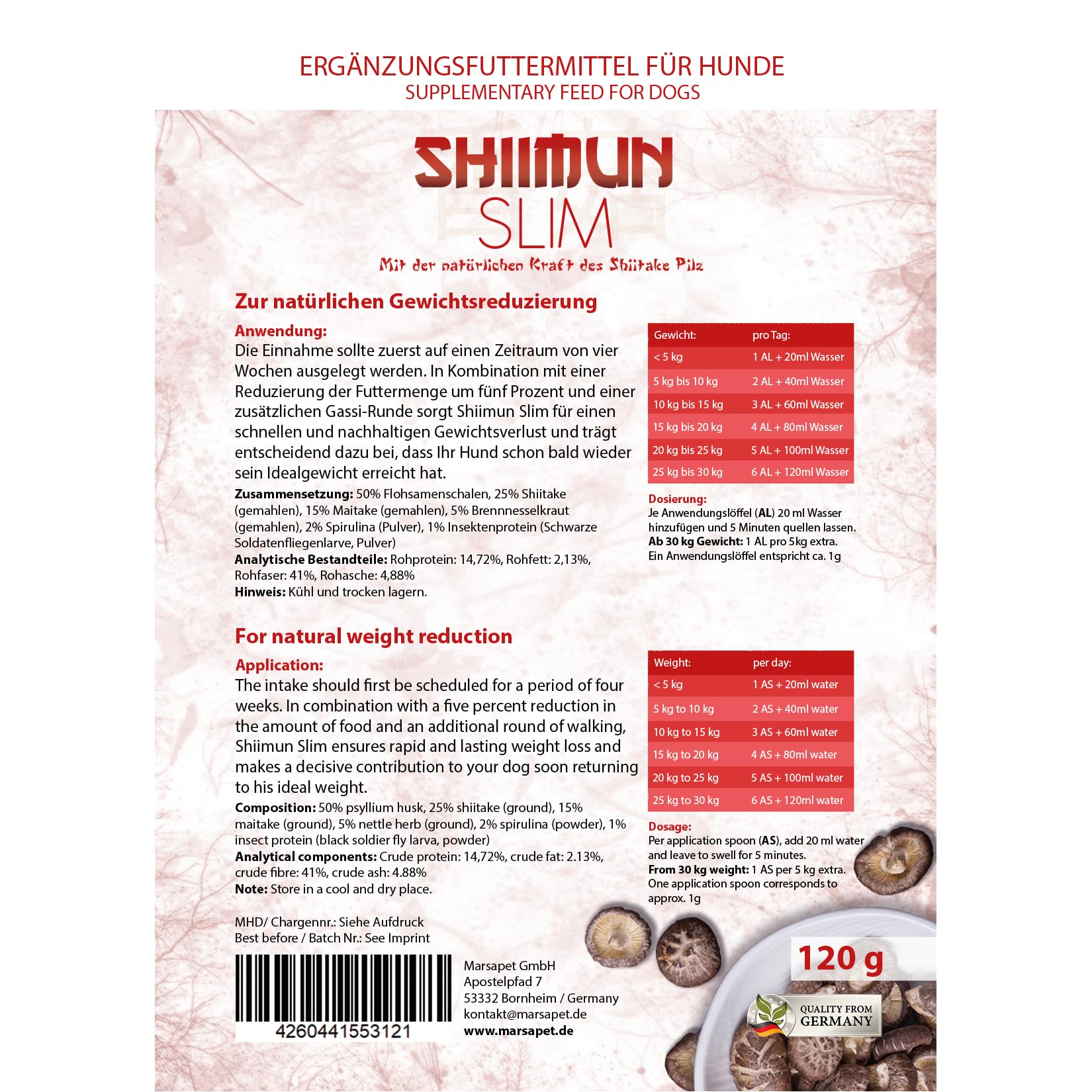 Bellfor Shiimun Slim Powder Dietary supplement for dogs with Shiitake valuable nutrients can make a valuable contribution to healthy and sustainable weight reduction Dog 120 g - Image 3