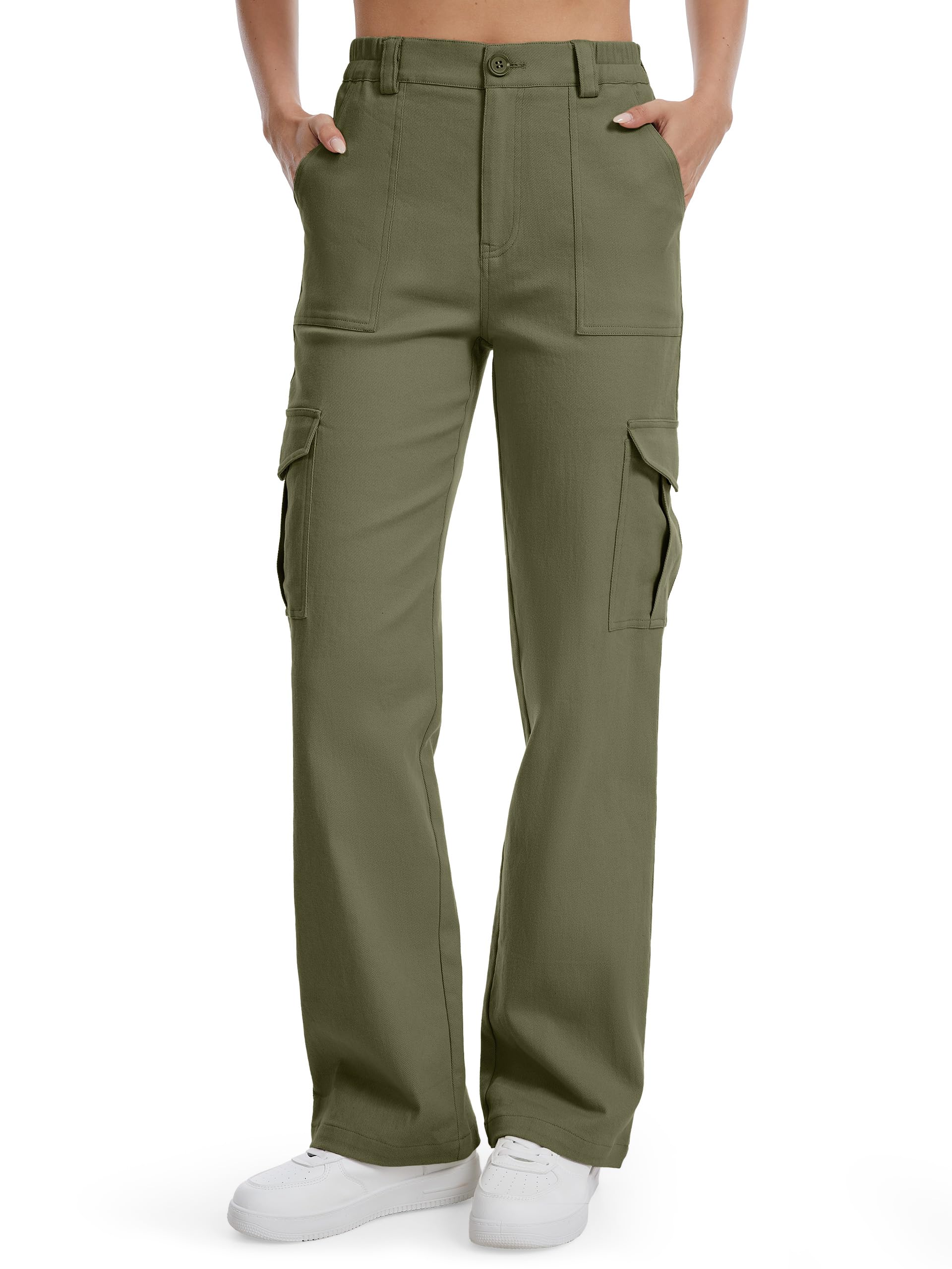 SEVEGO Tall Women's 32/34/36 Inseam Cargo Pants Straight Leg Casual Relaxed Work Trousers Streetwear Y2K 6 Pockets Chinos — Army Green by Amazon