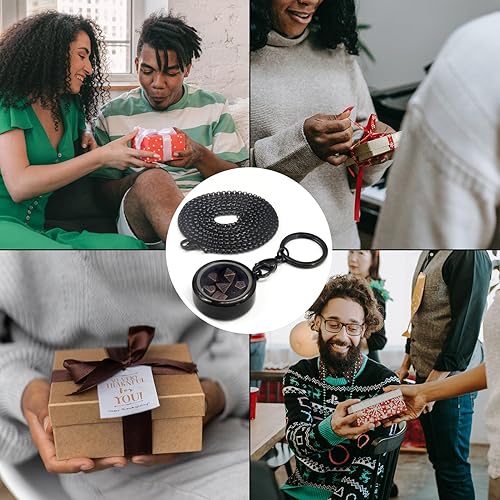 Miniatura 32 de PJOY Juego de dados pequeños DND con estuche de collar D20 hueco de bronce, llavero portátil de 7 piezas, llavero de bronce antiguo, juego de dados