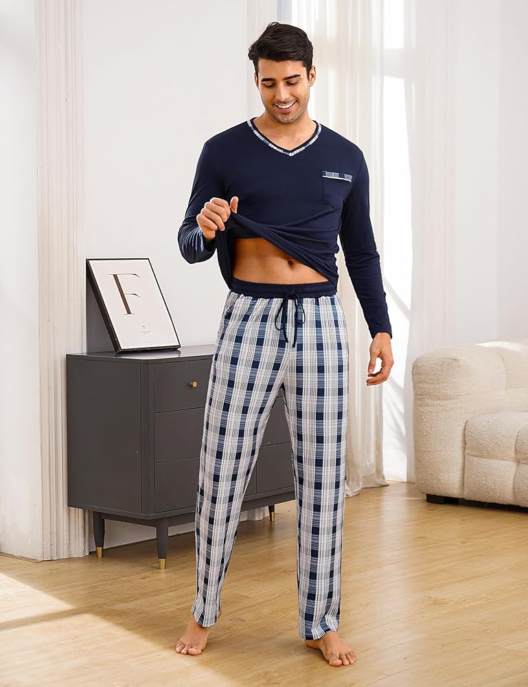 Pigiama Da Uomo Motivo A Quadretti Nero, Taglia: M-XXL, Nero / Grigio– Big Bertha Original IT - Foto 5