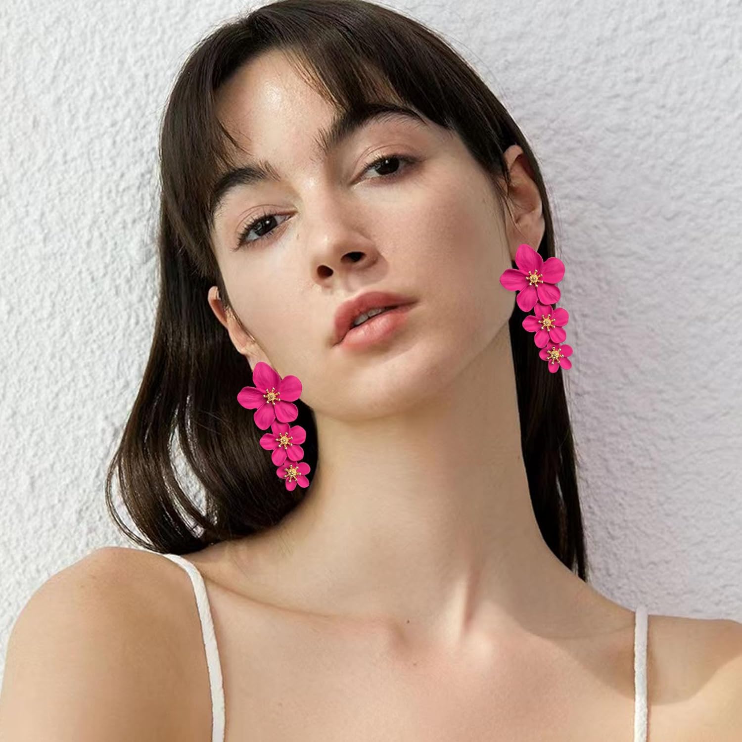 Bohemian Daisy Flower Matte Floral Petal Drop Dangle Earrings 3 Layered Tiered for Women Chic Boho Wedding Jewelry - Image 3