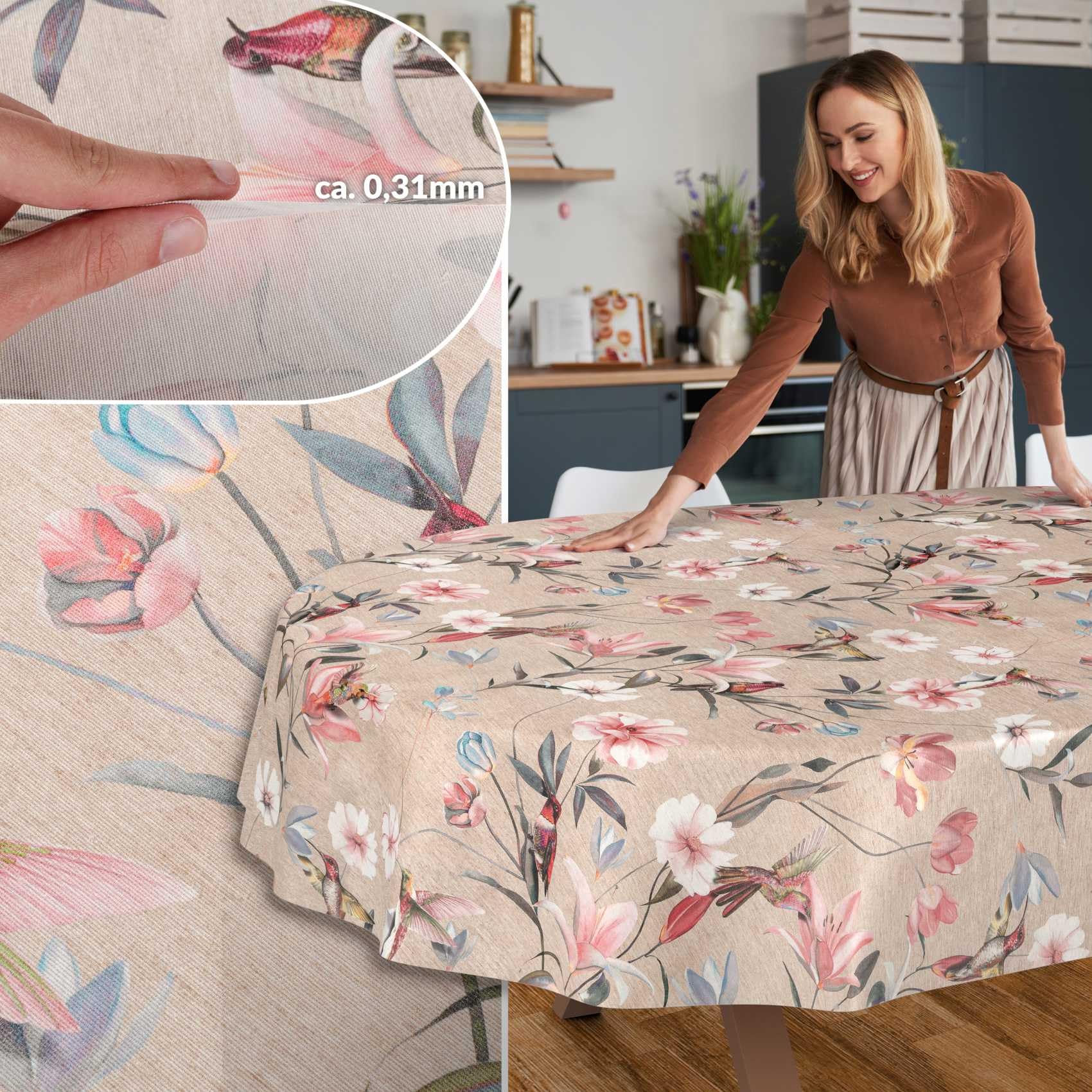 ANRO Mantel de Mesa Tela 70% Algodón 30% Poliéster Lavable Antimanchas Rectangular Ovalado Redondo 260x140 cm
