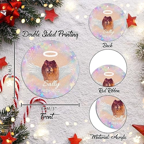 Miniatura 2 de WoGuangis Adorno de Navidad  Chow Chow con alas de perro en el cielo, novedoso adornos de Navidad acrílicos personalizados conmemorativos de ángel,
