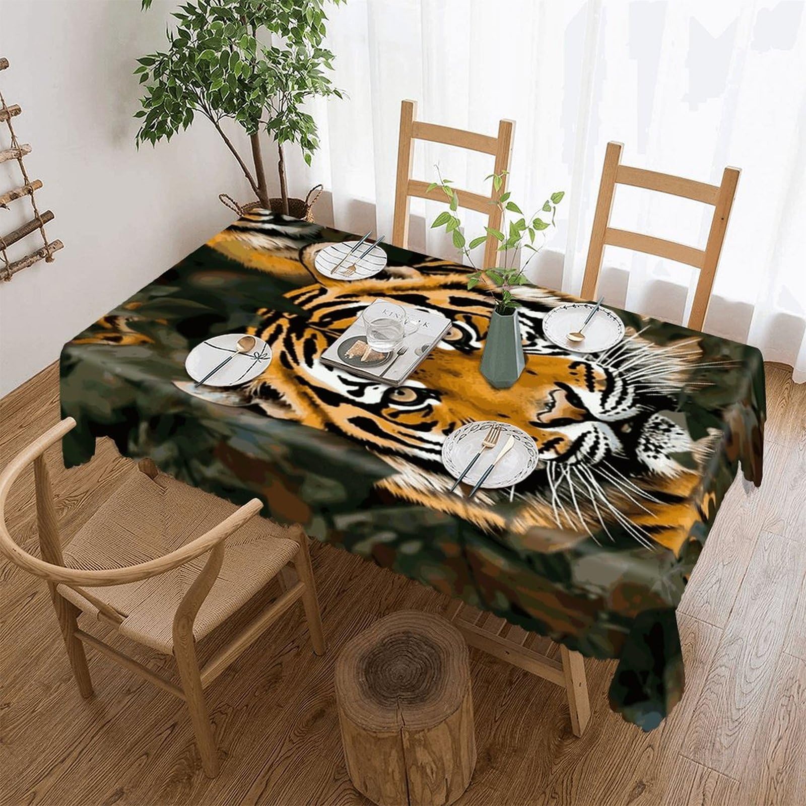 FekiLoot Camouflage Tiger Tablecloths for Rectangle Tables Wipeable Spillproof Polyester Table Cloth Wrinkle Free Farmhouse Dining Tables Cover Elegant Vintage Decor Tablecover