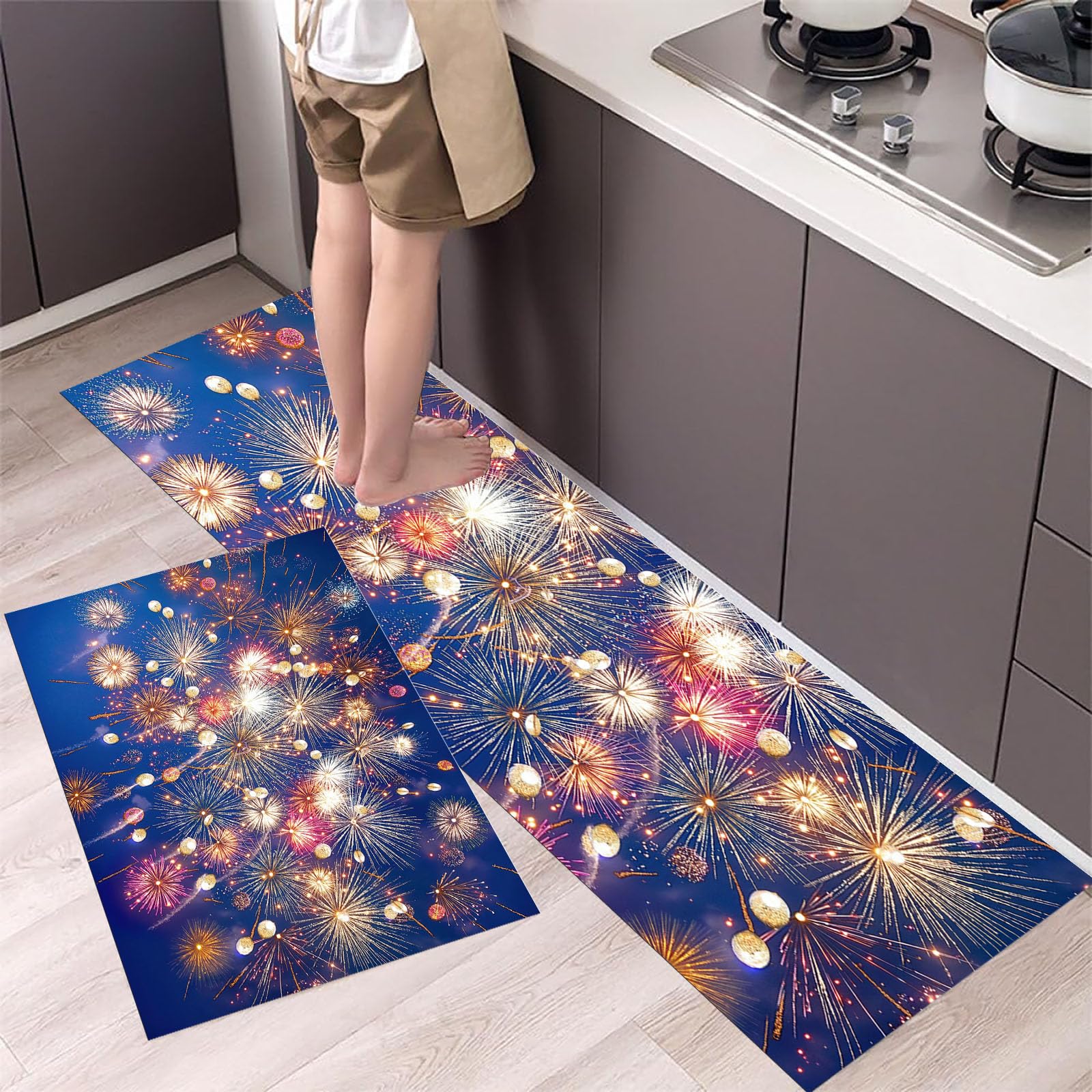 Tapis cuisine antidérapant lavable bleu profond pour sol sécurisé