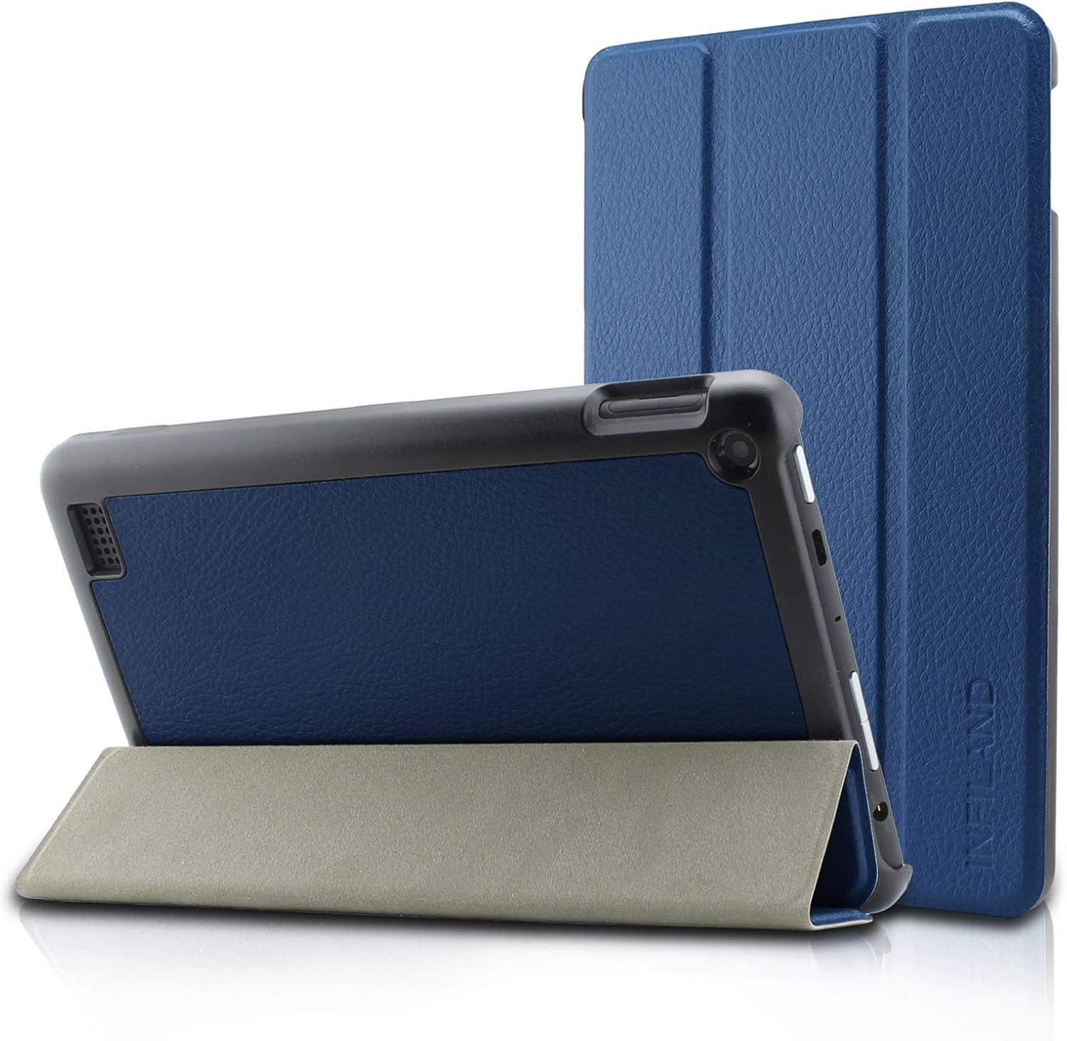 Infiland Fire 7 Shell Case - Ultra Slim Lightweight Tri-fold Stand Cover for Amazon Fire 7 Inch Tablet (Fire 7" Display 5th Generation - 2015 Release Only), Navy