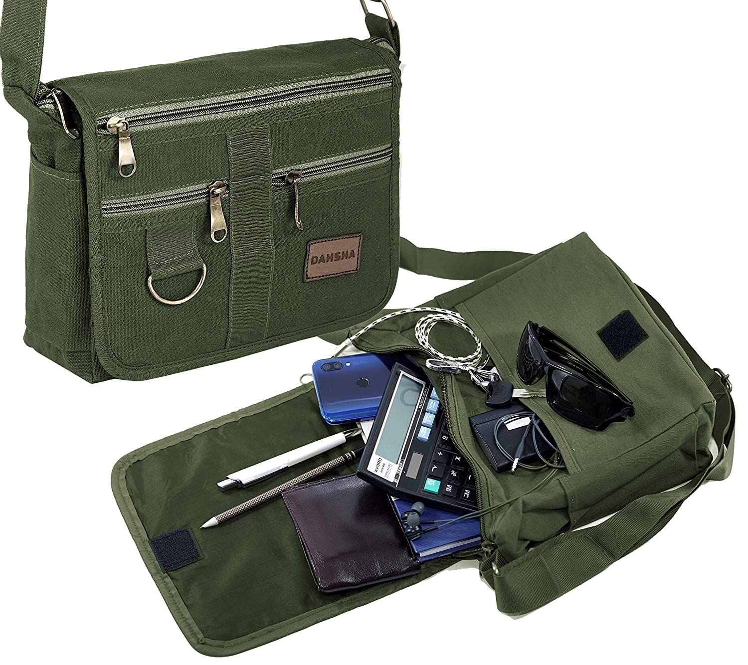 DAHSHA Cotton Crossbody Sling Bag, Olive Green, 24x8.8x21.5 cm 4