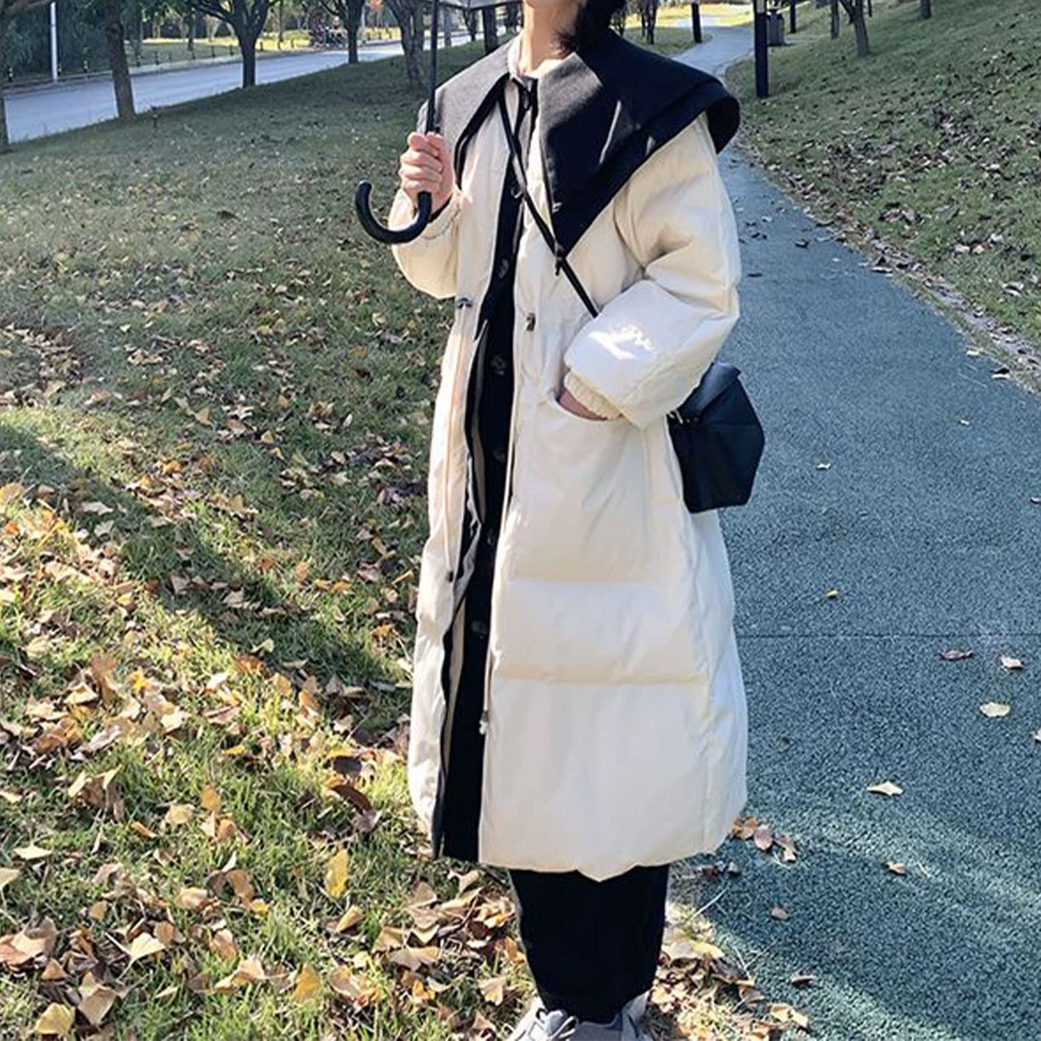 Doudoune Col de Poupée Grande Poche Veste Rembourrée Mi-Longue Outwear Hiver Épaissir Manteau Bouffant pour Femmes Dames,White,M(60