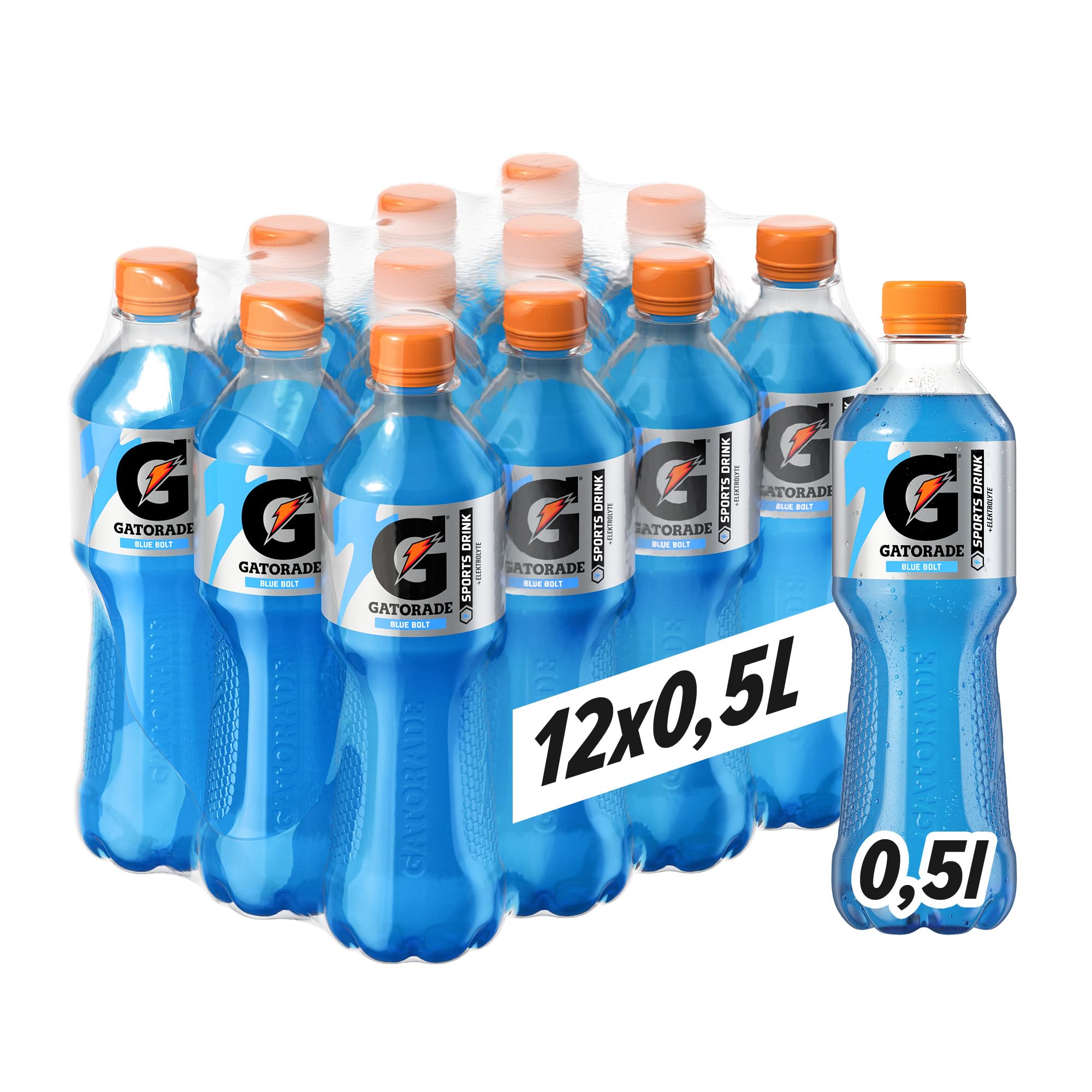 Gatorade Blue Bolt, isotonisches Sportgetränk mit Himbeergeschmack & Elektrolyten, in sportlicher PET-Einwegpfandflasche (12 x 0,5 L)