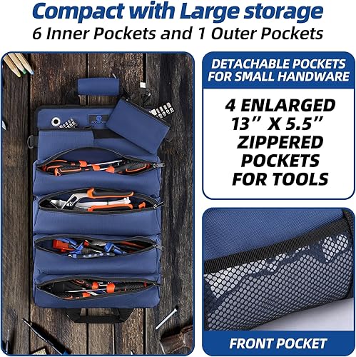 Miniatura 3 de Bolsa enrollable para herramientas, organizador de herramientas resistente, bolsa de almacenamiento de herramientas portátil para colgar fácilmente