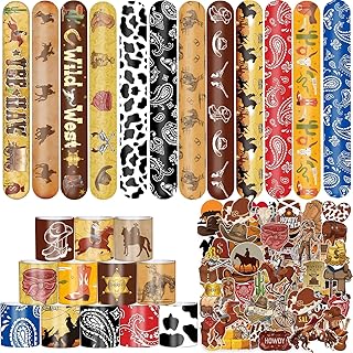 74 PCS Western Cowboy Party Decoration Favors 36PCS Wild Western Cowboy Sticker 24PCS Western Cowboy Cowgirl Slap Bracelets Cool Western Rodeo Themed Birthday Party Supplies Cowboy Lover Gifts