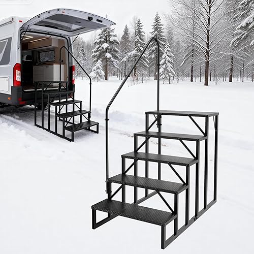 Miniatura 16 de Escalera de taburete para adultos, escalones de piscina con 2 pasamanos, escalera de caravana de 3 escalones, escalones de caravana para remolques