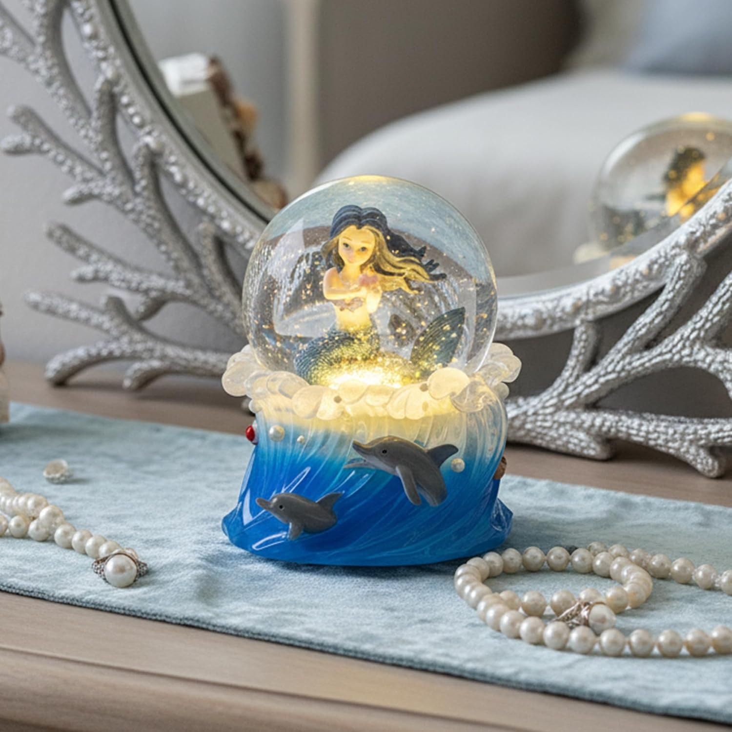 Mermaid Snow Globe Music Box with Light, Ocean Theme Birthday Gift for Girls Daughter Girlfriend Wife Women Anniversary Christmas Birthday Gift Musical Box Play You are My Sunshine