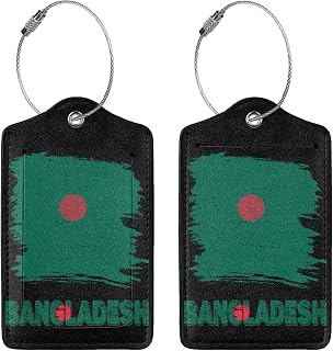 Vintage Bangladesh Bangladeshi Flag Leather Luggage Tags Privacy Cover ID Label with Stainless Steel Loop Address Card for Men Women Suitcase Travel Bag