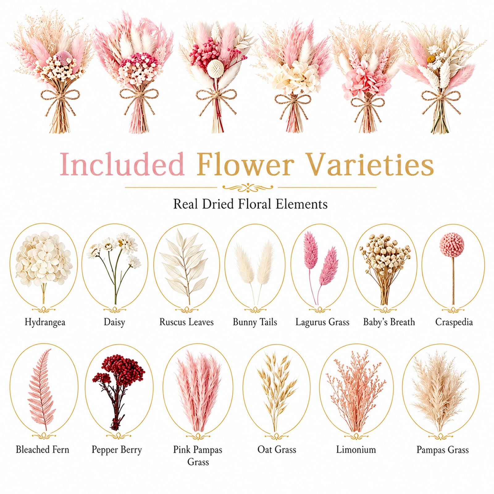 6 Pezzi Fiori Secchi, Rosa Mini Bouquet di Fiori Secchi Naturali, Fiori Secchi Decorativi, Fiori Secchi per Bomboniere per Bomboniere, Vasi E Artigianato
