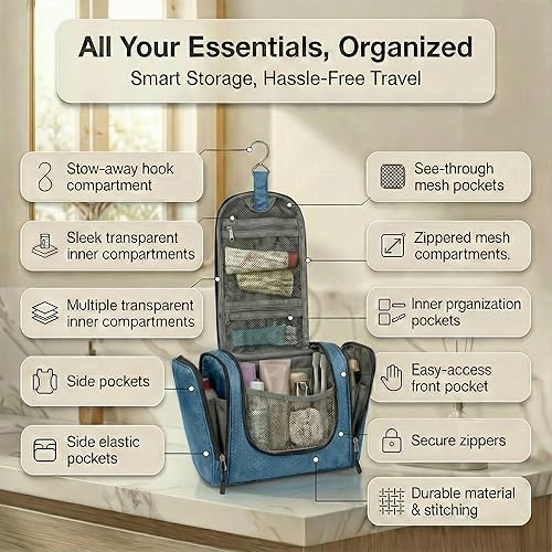 Miniatura 2 de Bolsa de aseo de viaje Bago impermeable colgante grande para baño y bolsa de viaje organizadora de artículos de tocador, L