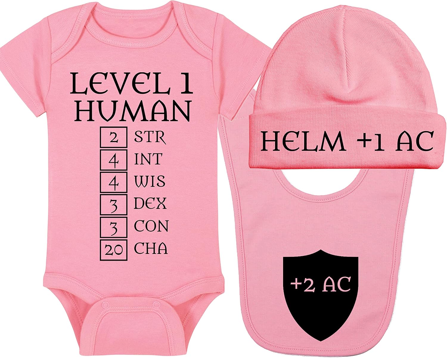 Level 1 Human with Ability Scores - Gaming Baby Onesie - Hat - Blanket - Bib Package Combinations