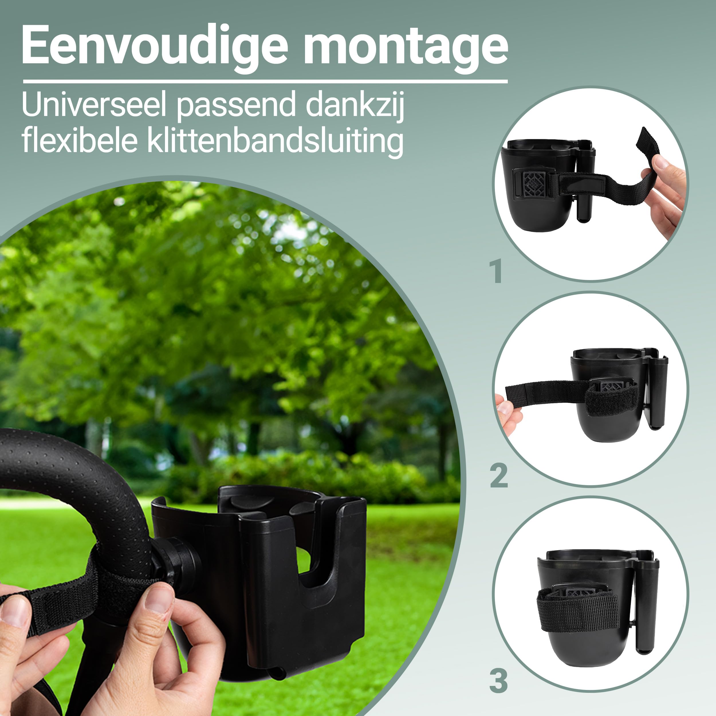 Zamboo Porta bottiglie Carrello con supporto per cellulare | Supporto per bevande universale 2 in 1 per bicchieri - Biberon e smartphone | Girevole a 360° | Facile da montare - Nero