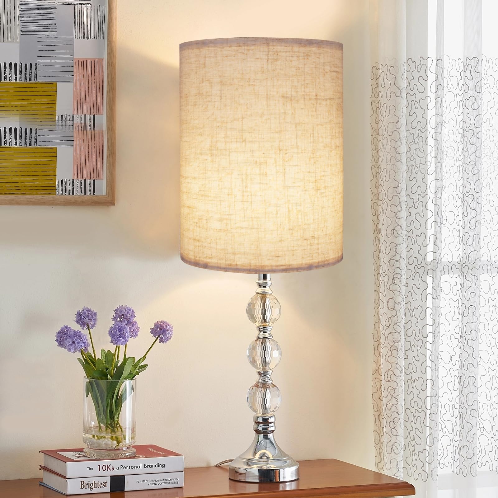 Pantalla de lámpara de tambor alta para lámparas de mesa, lámpara de pie, pantalla de tela de 10 pulgadas superior x 10 pulgadas inferior x 13 pulgadas de alto, tela de línea grande beige, fácil