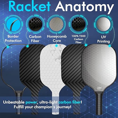Miniatura 3 de Juego de 2 palas de pickleball de fibra de carbono, aprobadas por USAPA, raquetas de paleta de pickleball, raquetas de paleta, raquetas de