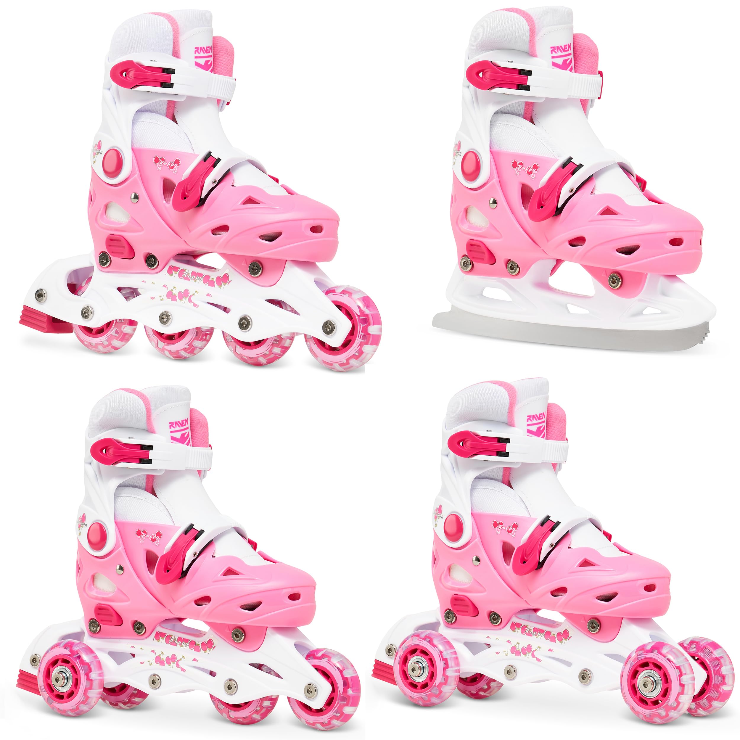 RAVEN 4in1 Inline Skates Triskates Rollschuhe Schlittschuhe Inliner für Kinder Mädchen Jungen verstellbar
