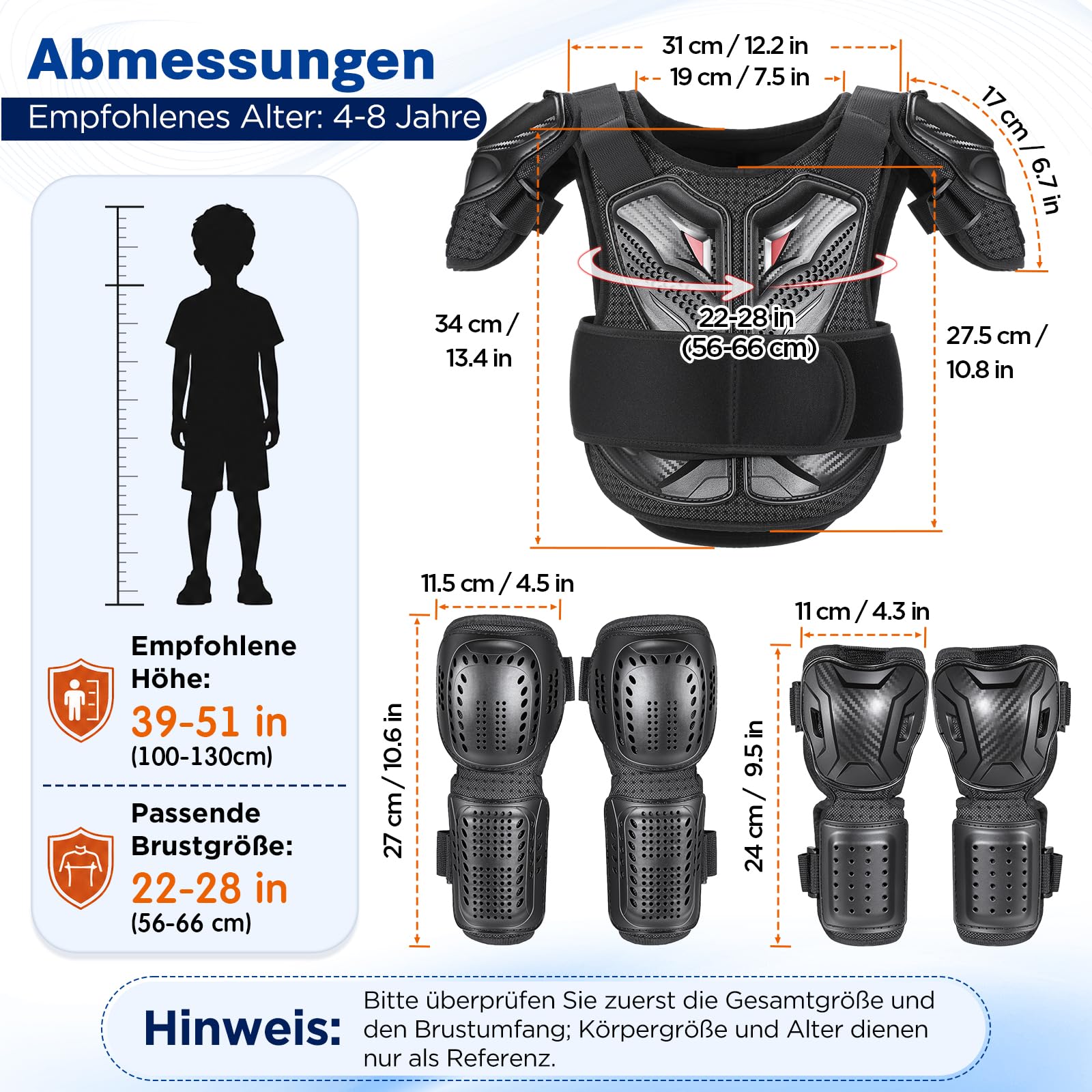 yeesport MTB Brustpanzer Kinder Protektoren Rückenprotektor Set