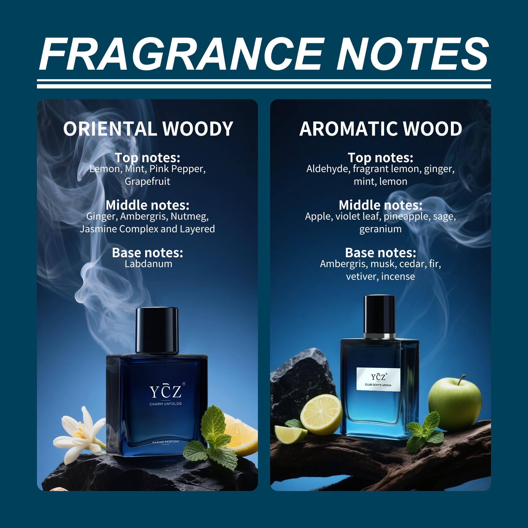 Ycz Eau de Parfüm Herren Set,2x50ml Lnganhaltendes Eau de Parfum für Herren,Der Duft kombiniert aromatisch-holzige und orientalisch-holzige Noten,Vielseitiges Geschenk für Herren für alle Anlässe