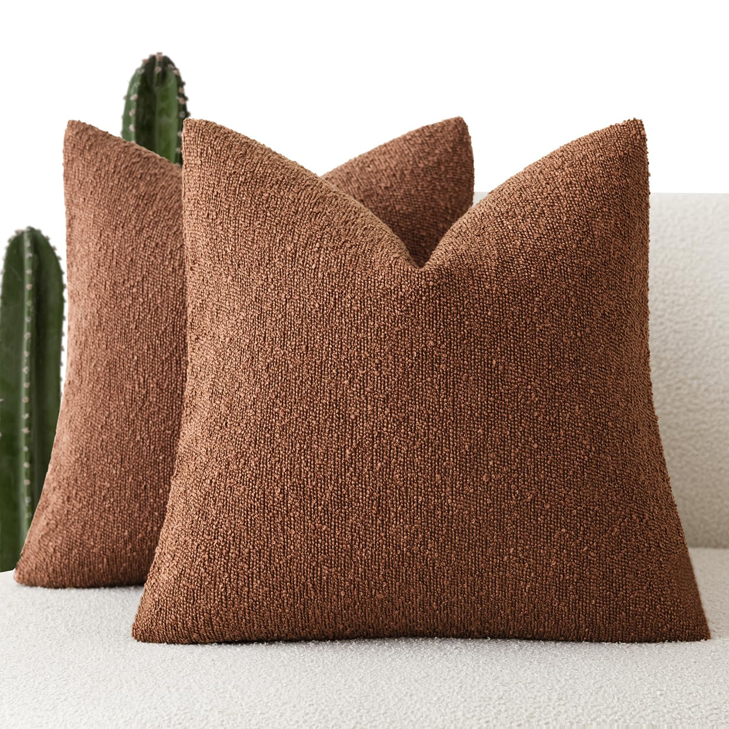 Foindtower Pack of 2 Textured Boucle Throw Pillow Covers, 20x20 Inch, Red Taupe, TBP-203