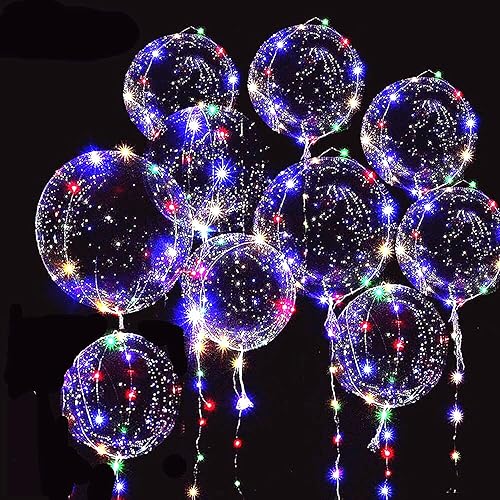 Yongxiang Paquete de 10 globos LED, globos de helio transparentes de 20 pulgadas, burbujas brillantes con tira de luces para el día de San Valentín,