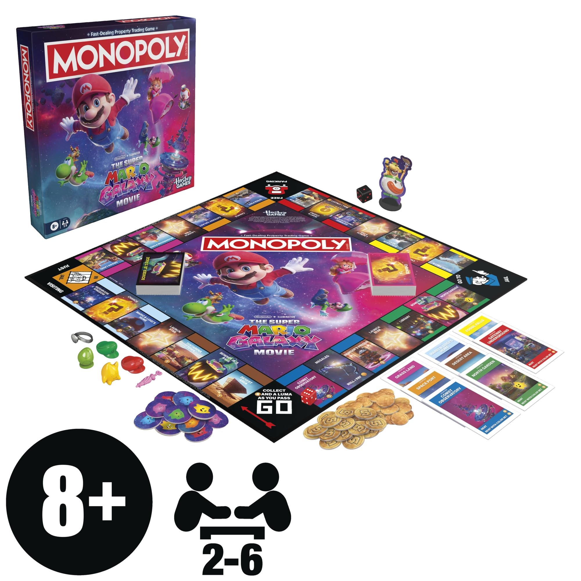 Monopoly: Super Mario Galaxy La Película Juego de Mesa I Divertidos Juegos Familiares para niños, Adolescentes y Adultos | De 2 a 6 Jugadores | Edad: 8+ - Versión en español