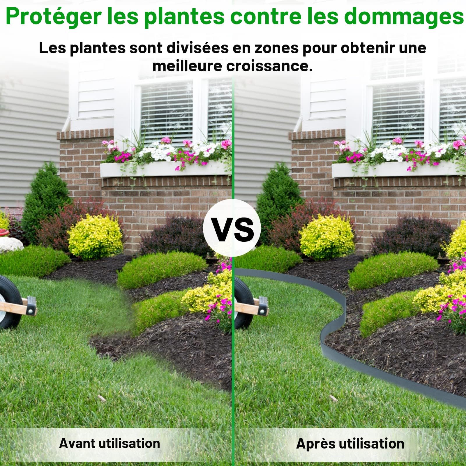 UISEBRT - Bordure de pelouse en plastique - 20 m - Rouleau de bordure de pelouse - Bordure de jardin - Bordure décorative pour le jardin - Anthracite