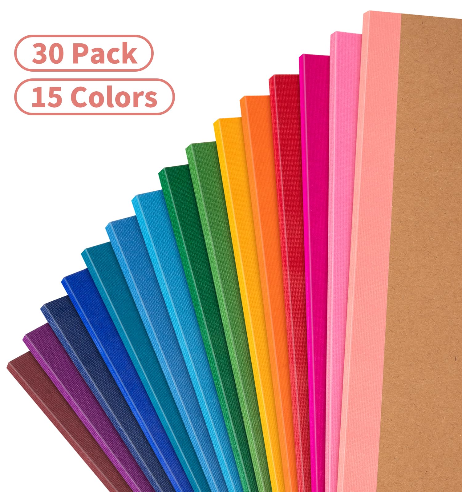 Notizbuch, A5, liniert, College-Notizbuch, Krafteinband mit Regenbogenrücken, 21,1 x 14 cm, 15 Farben, 60 Seiten, für Schule, Büro, Reisen, 30 Stück