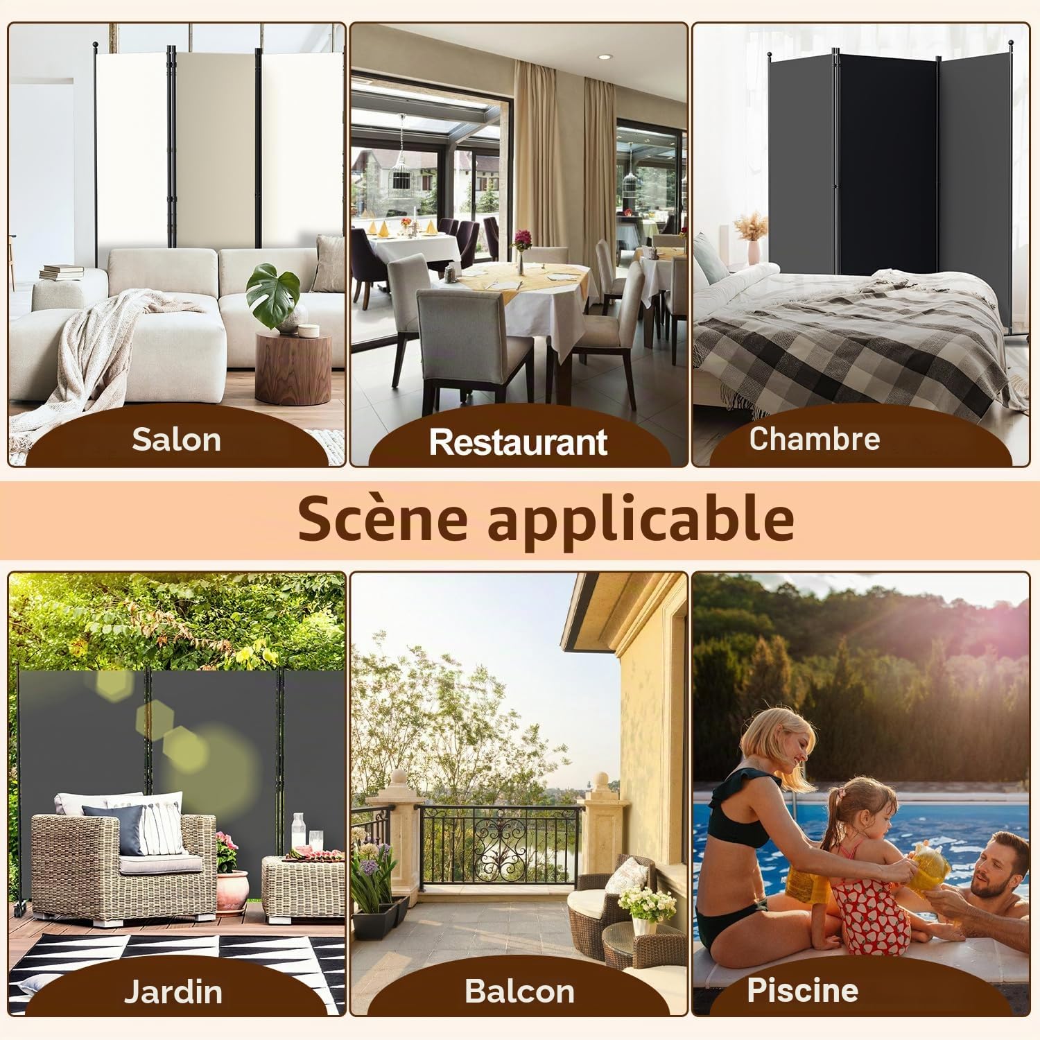 Paravent, séparateur de pièce 1 pièce pliable, cloison pliante autoportante sur roulettes, protection visuelle pour vestiaire, séparateur de pièce, cloison pour jardin, bureaux, terrasse