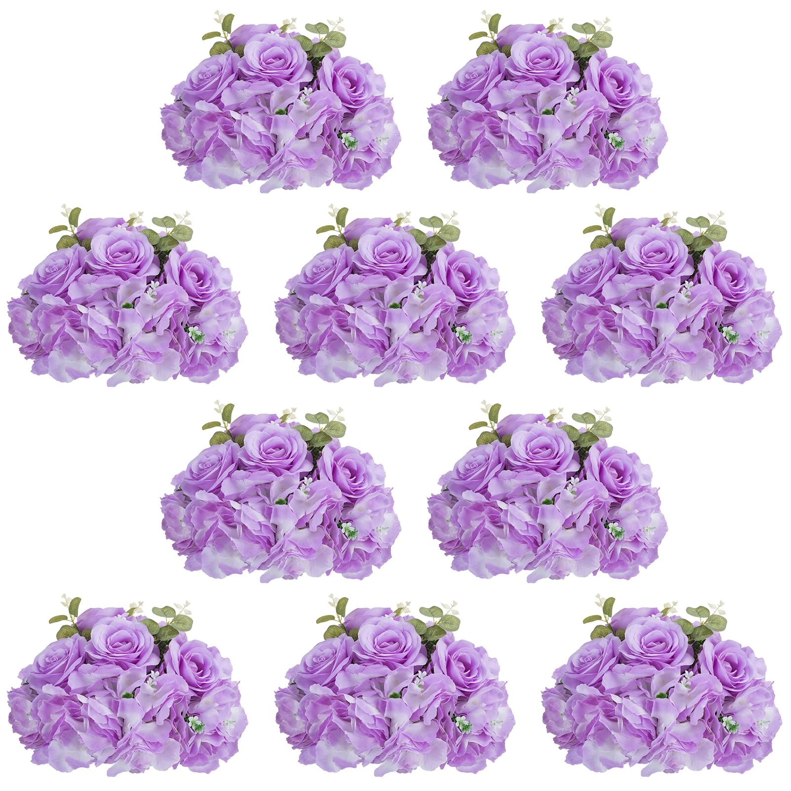 NUPTIO Flower Ball Arrangement Bouquet: 10 Pcs 11.8 inch Diameter Light Purple Rose Fake Flowers Balls for Wedding Centerpiece Decorations Artificial Flower Centerpieces for Tables