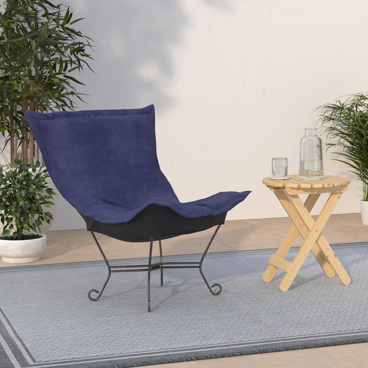 Bella Royal Black Titanium Finish Luxurious Metal Puff Chair