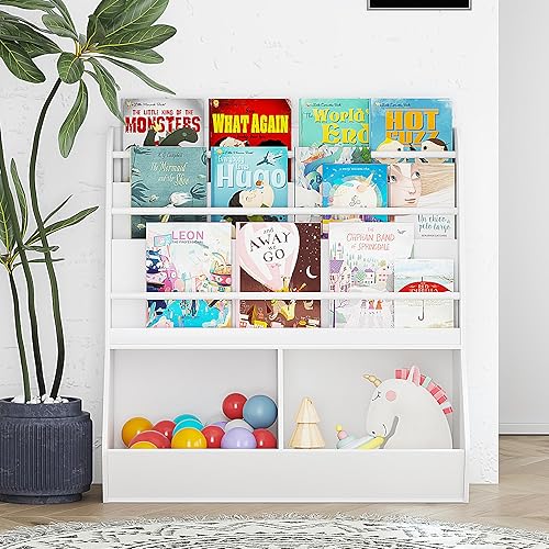 UTEX Estantería para niños y almacenamiento de juguetes, organizador de almacenamiento de juguetes y estante para libros, soporte de exhibición para