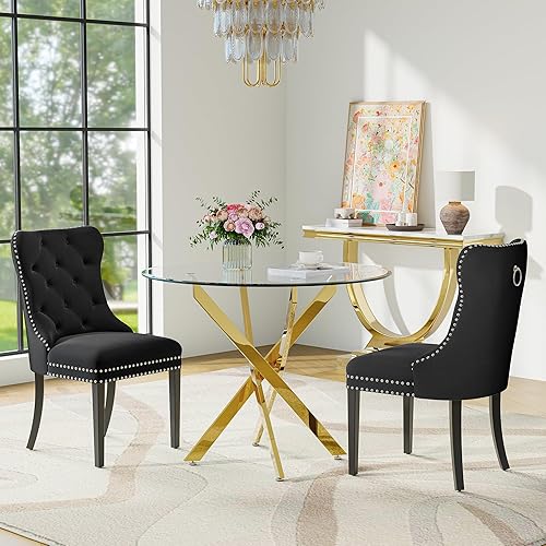 Miniatura 46 de Juego de mesa de comedor de cristal para 4 personas con mesa cuadrada de cocina de vidrio templado de 36 pulgadas, juego de comedor de 5 piezas con