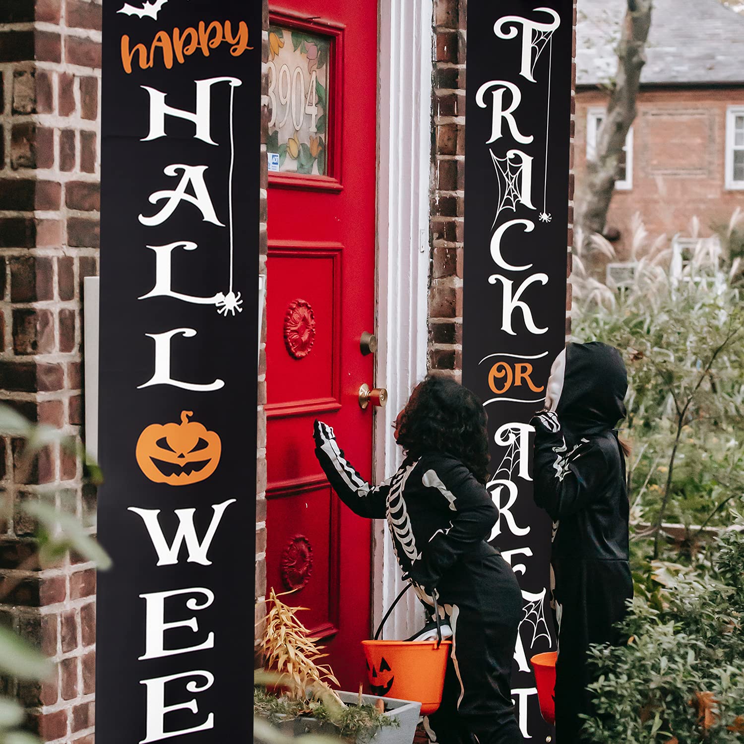 Dekoracje halloweenowe banery na zewnątrz cukierek albo psikus Happy Halloween dekoracyjny wiszący baner na drzwi wejściowe ganek podwórko znak wewnątrz dom dekoracja ścienna Halloween przyjęcie