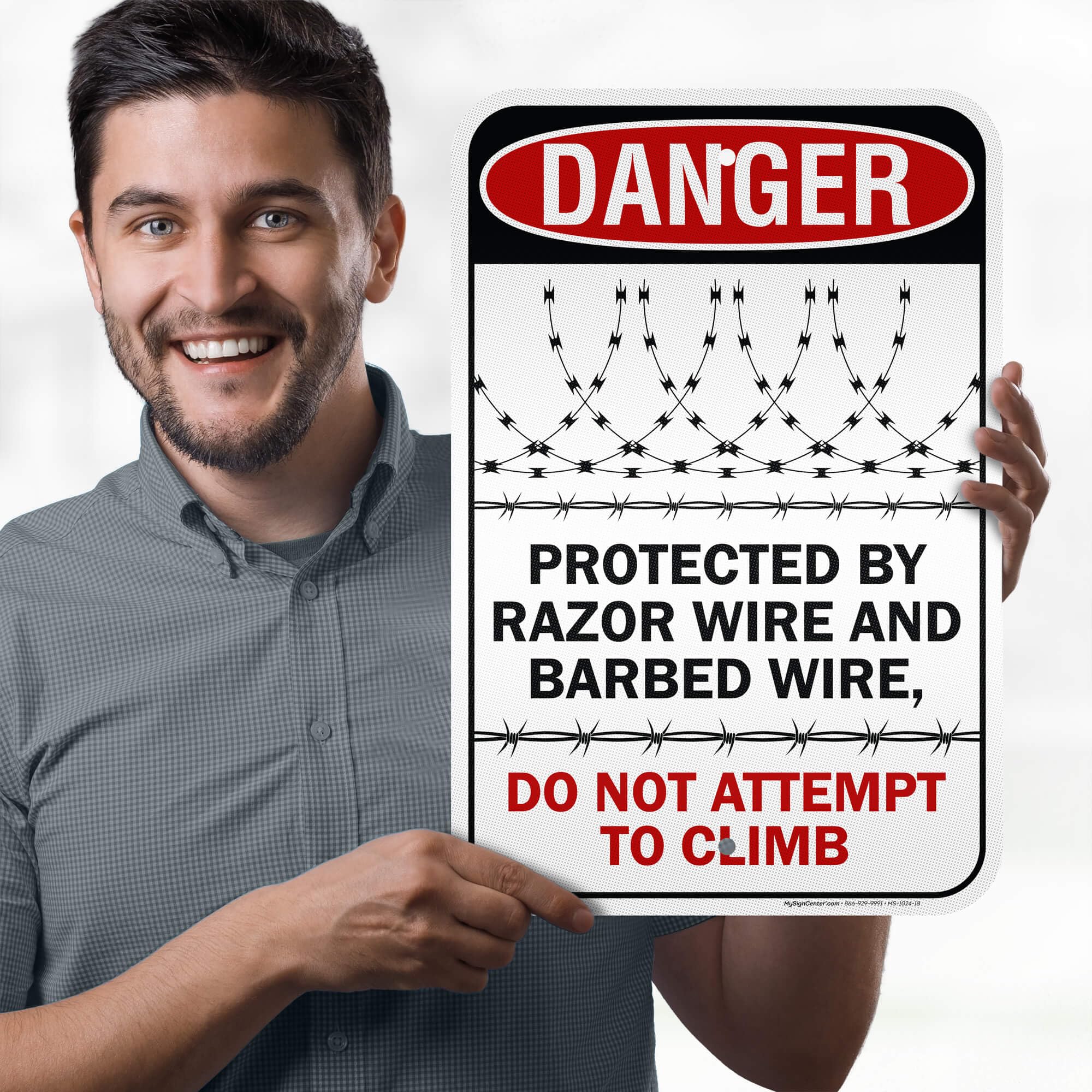 Danger Protected by Razor Wire and Barbed Wire Do Not Attempt to Climb Sign, 12x18 Inches, 3M EGP Reflective, Rust Free .063 Aluminum, Fade Resistant, Made in USA by My Sign Center