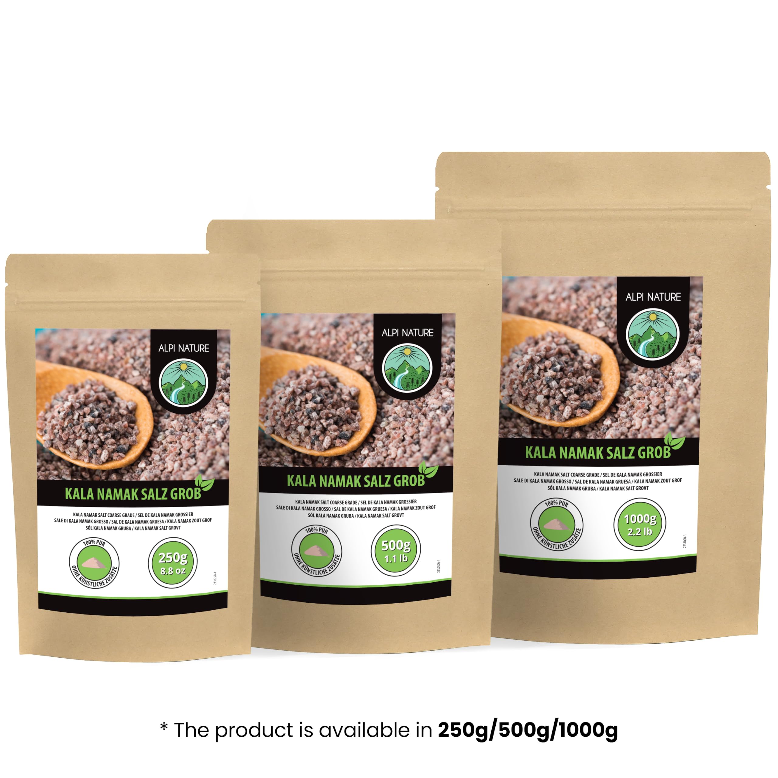 Alpi Nature Gruba Sól Kala Namak 1kg, Naturalna Czarna Sól Kamienna Kala Namak Gruba